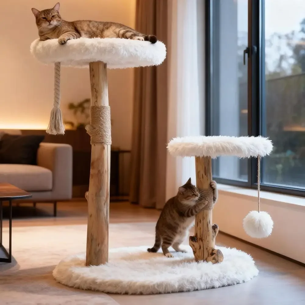 Cat Scratching Post - برج شجرة للقطط الداخلية بأغصان خشبية