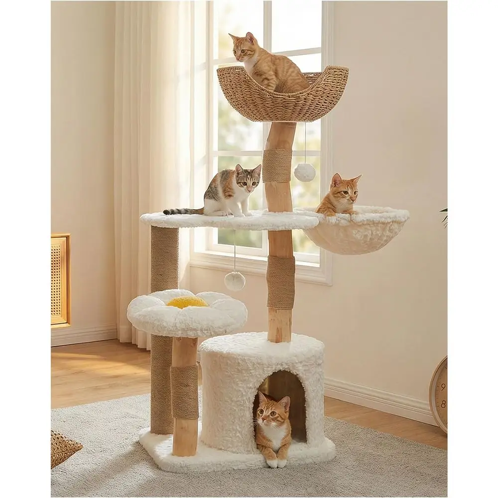 برج قطط خشبي كبير 48.5 بوصة مع - مراجعة Cat Scratching Post وسعره