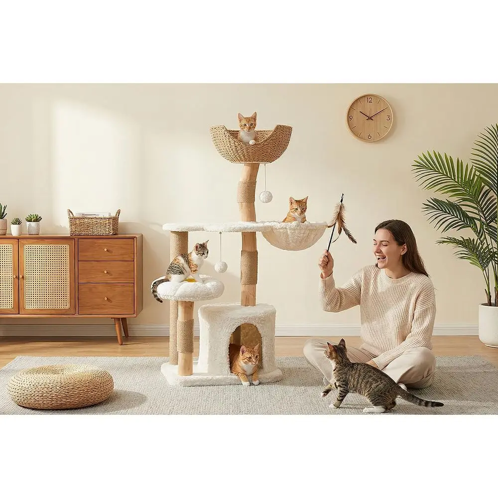 برج قطط خشبي كبير 48.5 بوصة مع - مراجعة Cat Scratching Post وسعره